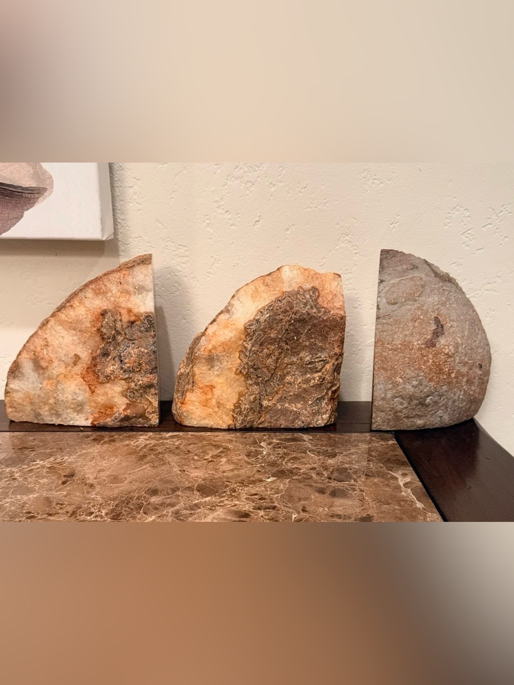 Natural Stone Half-Moon Bookends in Cream and Brown